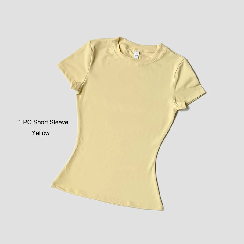 Quick-Drying Gym Leggings Set Sport Suit Short Sleeve Breathable Stretchy Slim Fitness Active Top Tight Gym Set
