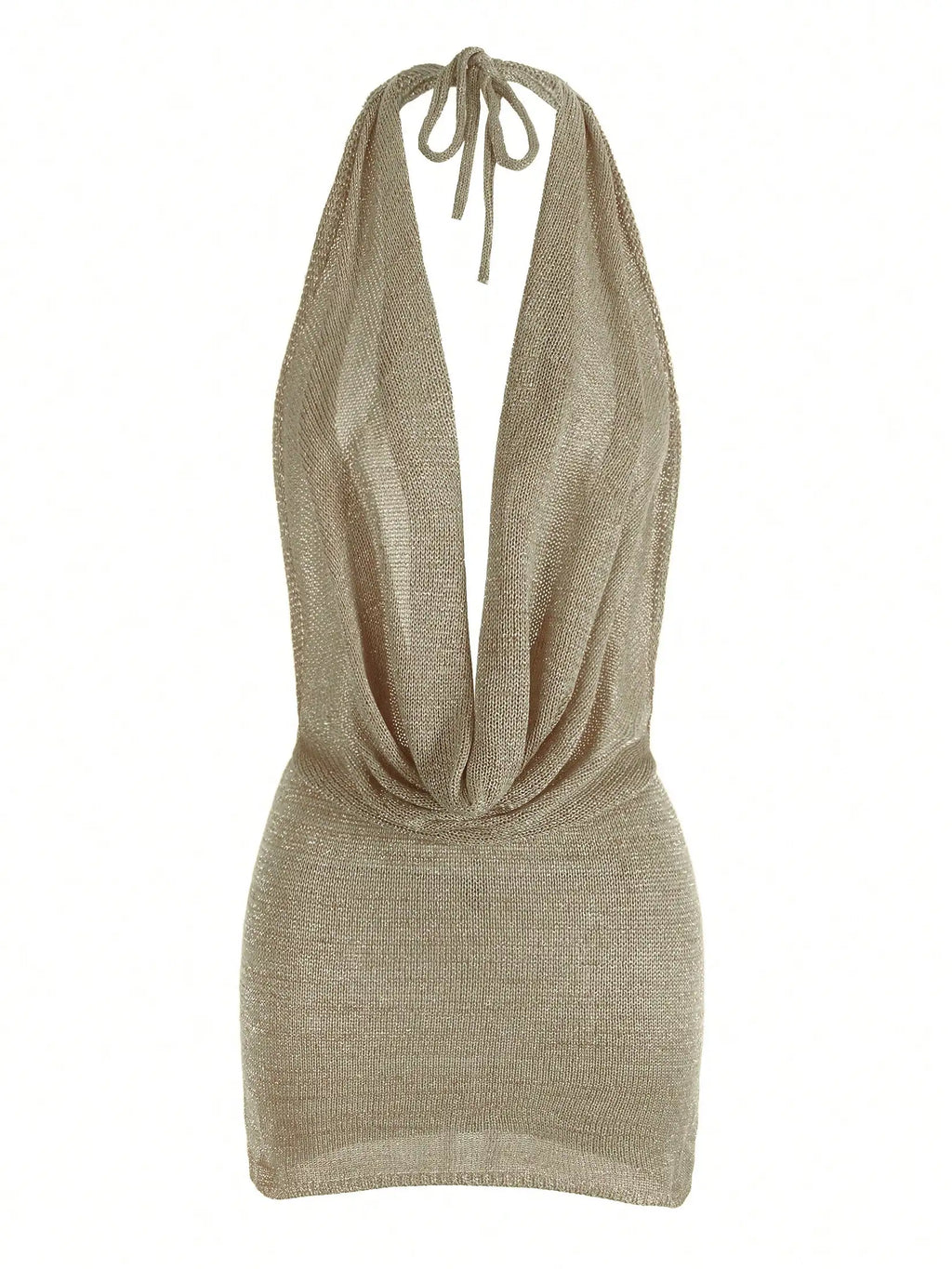 2026 Women's Chic Bright Knitted Dresses Sexy Stacked V Halter Neck Backless Knit Beach Mini Dress Summer Swimsuit Cover Up K145