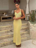 2026 Solid Colour Sexy Knit Cut Out Holiday Swimsuit Cover Up Women's Summer V-Neck Spaghetti Strap Bodycon Beach Maxi Dress K32