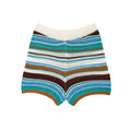 Women Patchwork Striped Hollow Out Crochet Knitted Crop Sweater Shorts Set Short Sleeve Polo Collar Sweater Knit Shorts Suit Y2K