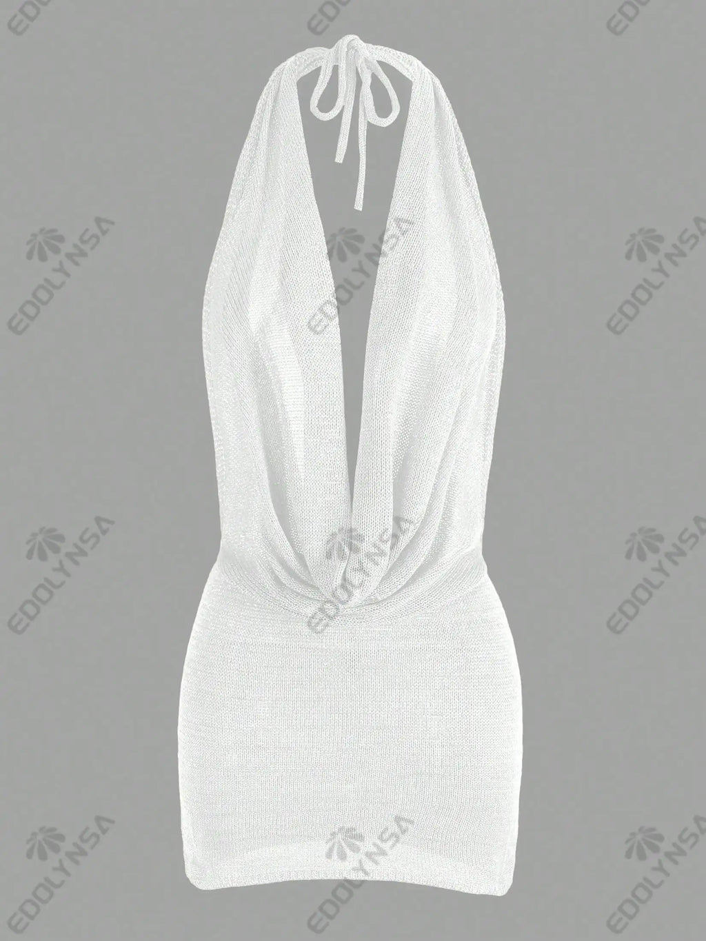 2026 Women's Chic Bright Knitted Dresses Sexy Stacked V Halter Neck Backless Knit Beach Mini Dress Summer Swimsuit Cover Up K145