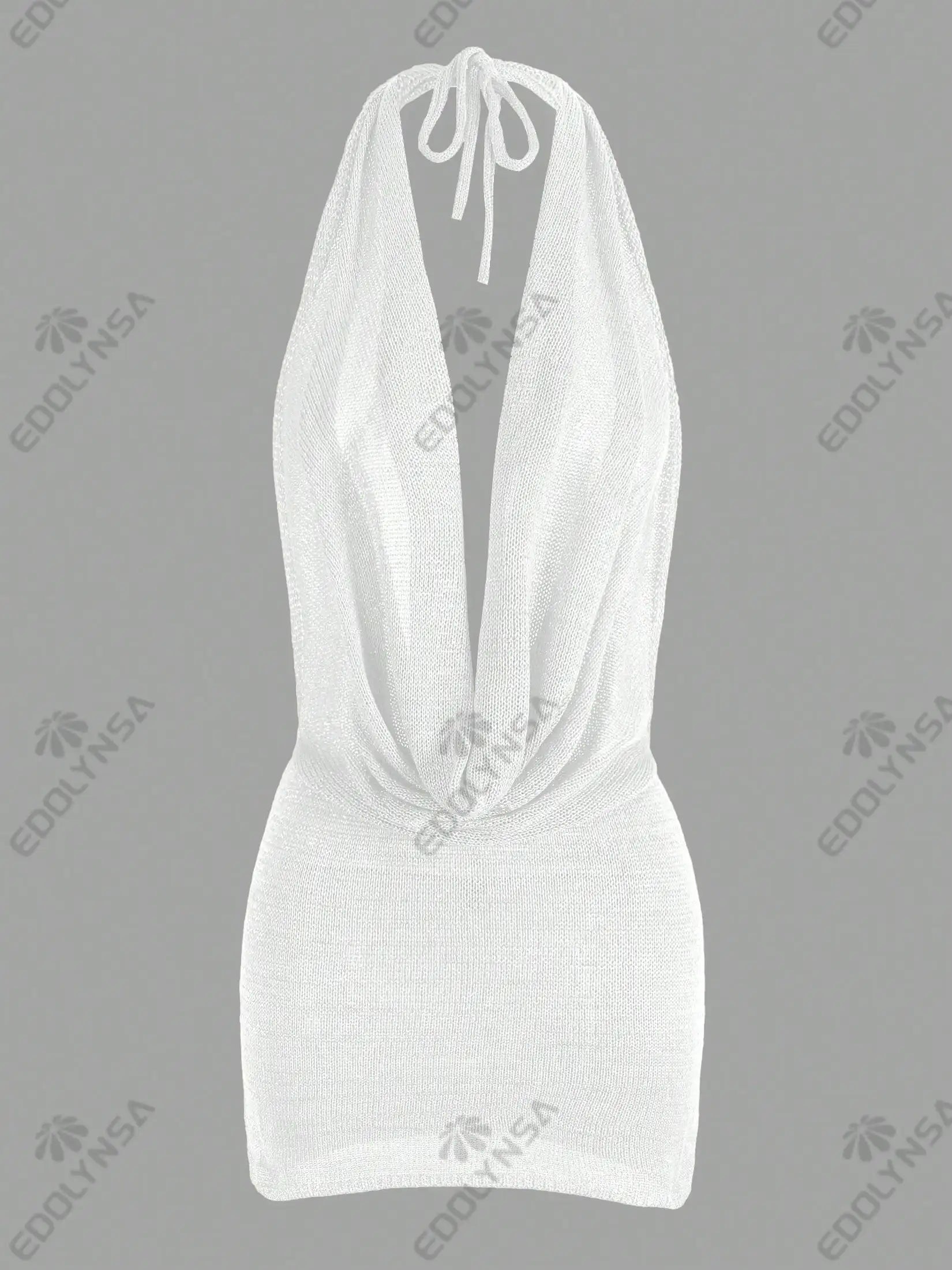 2026 Women's Chic Bright Knitted Dresses Sexy Stacked V Halter Neck Backless Knit Beach Mini Dress Summer Swimsuit Cover Up K145