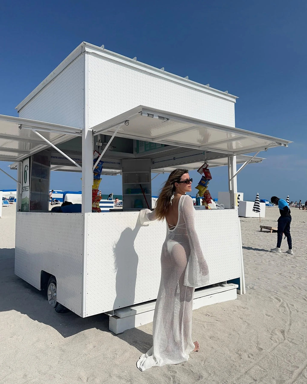 2026 Beach Cover Up Crochet Tunic Bikini Cover-ups Long Sleeve Sexy Hollow Out See Through Maxi Knit Dress Women Summer Outfits