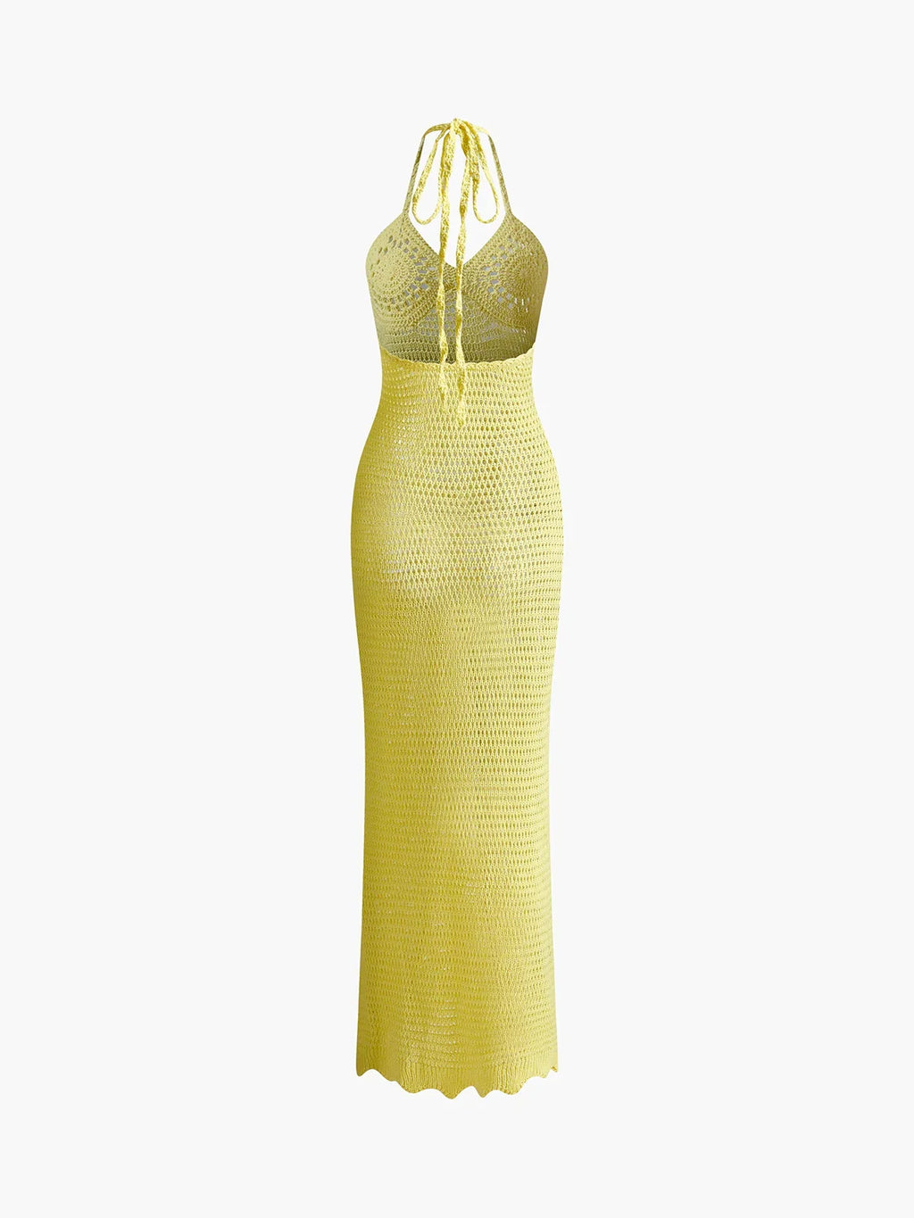 2026 Solid Colour Sexy Knit Cut Out Holiday Swimsuit Cover Up Women's Summer V-Neck Spaghetti Strap Bodycon Beach Maxi Dress K32