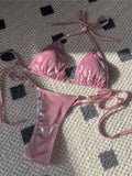 New PU Faux Leather Halter Mini Thong Bikini Female Swimsuit Women Swimwear Two-pieces Bikini set Bather Bathing Suit Swim V5206