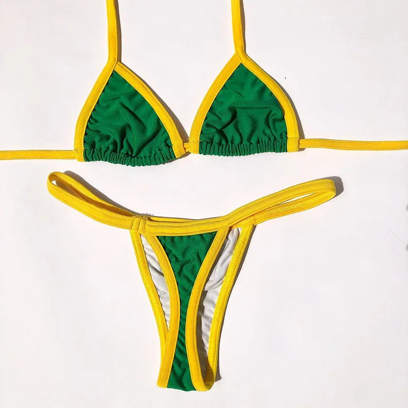 Embroidery Letter Jamaica Color Contrast Split Bikini Set Women Swimwear Patchwork Swimsuit Hottie Outfit Summer Beachwear