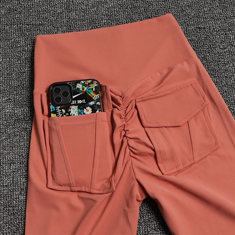 TRY TO BN Women Leggings Yoga Pocket Pants High Waist Sports Leggings Push Up Fitness Pants Stretch Soft Elasticity Running Gym