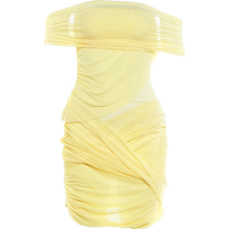 Nibber Prom Party Dress Women Sexy Patchwork Sexy Multi-Layer Mesh Cross Peach Hip Chic Clubwear Birthday Vacation Mini Bodycon