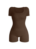 Women's Square Neck Short Sleeved Jumpsuit Sexy High Waist Bodycon One-piece Jumpsuit Fashionable Sexy Streetwear Ladies