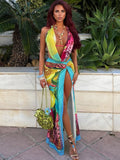 Weird Puss Colorful Leopard Women 2 Piece Set Y2K Beach Vacation Halter Tank Tops+Wrapped Maxi Skirts Matching Vacation Clubwear