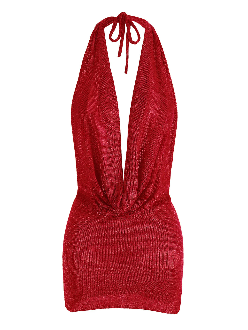 2026 Women's Chic Bright Knitted Dresses Sexy Stacked V Halter Neck Backless Knit Beach Mini Dress Summer Swimsuit Cover Up K145