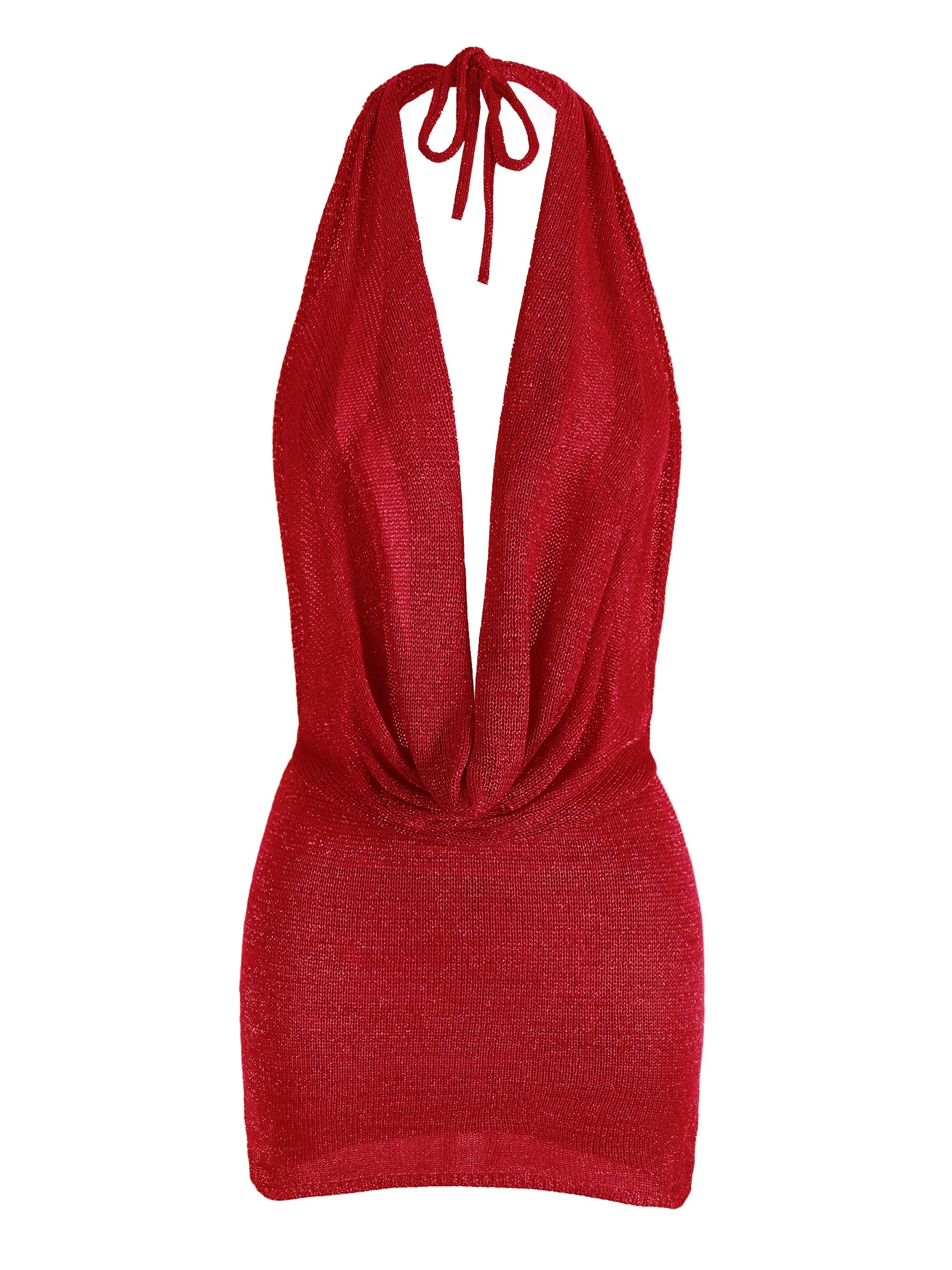 2026 Women's Chic Bright Knitted Dresses Sexy Stacked V Halter Neck Backless Knit Beach Mini Dress Summer Swimsuit Cover Up K145