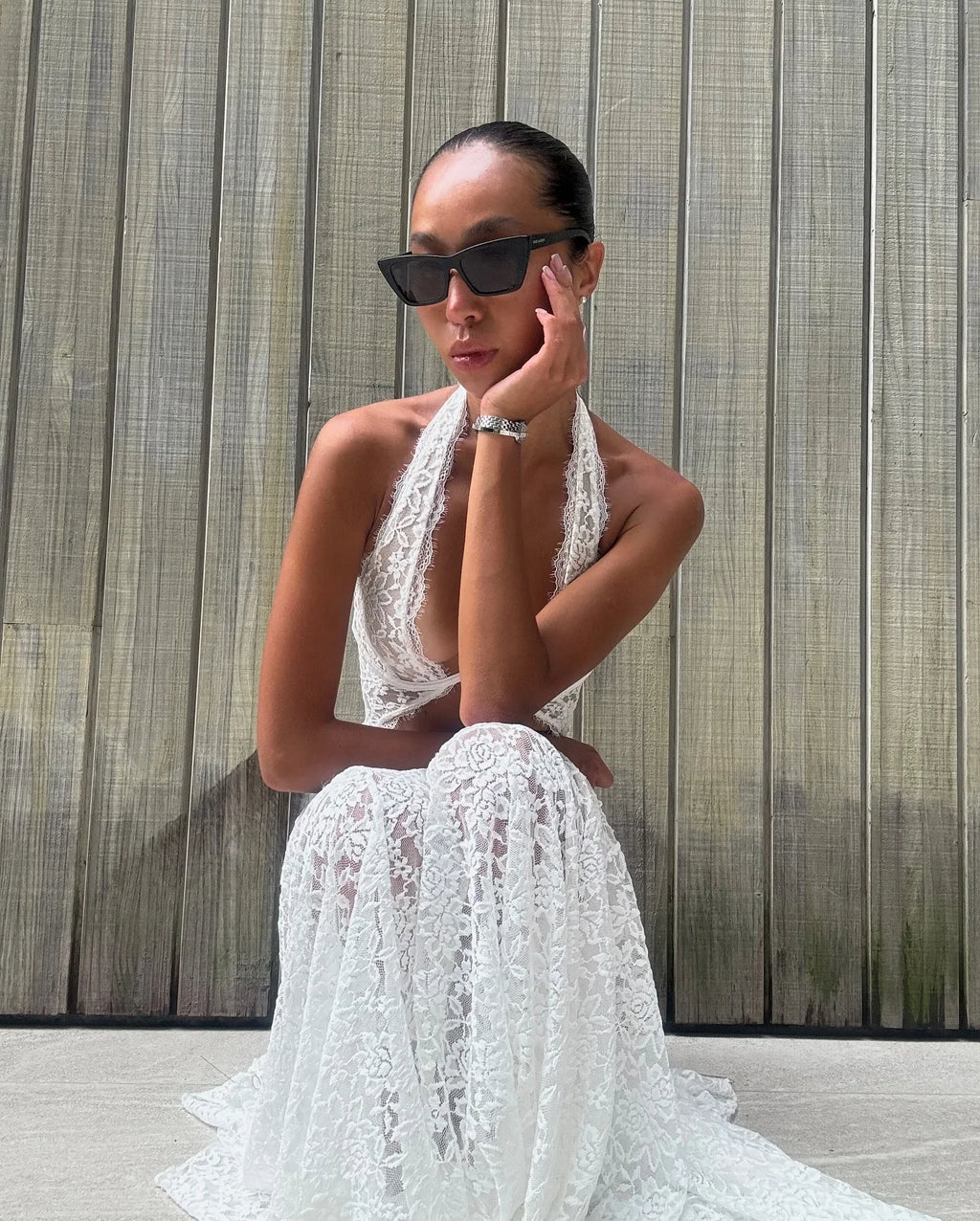 White Lace Hollow-out Halter Dress Women Chic Sexy Sleeveless Off-shoulder Backless Maxi Dresses Lady Vacation Beach 2026 Gowns