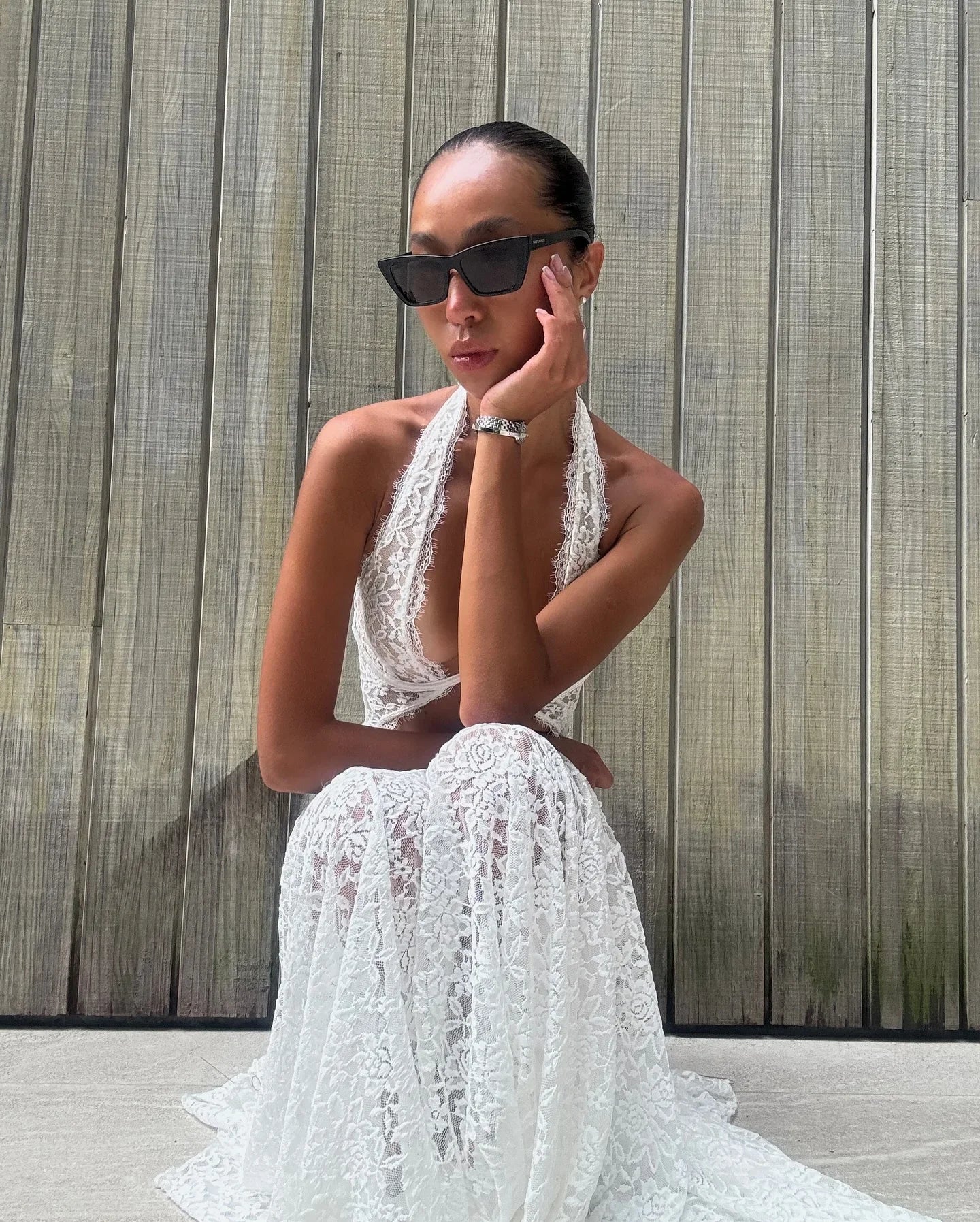 White Lace Hollow-out Halter Dress Women Chic Sexy Sleeveless Off-shoulder Backless Maxi Dresses Lady Vacation Beach 2026 Gowns