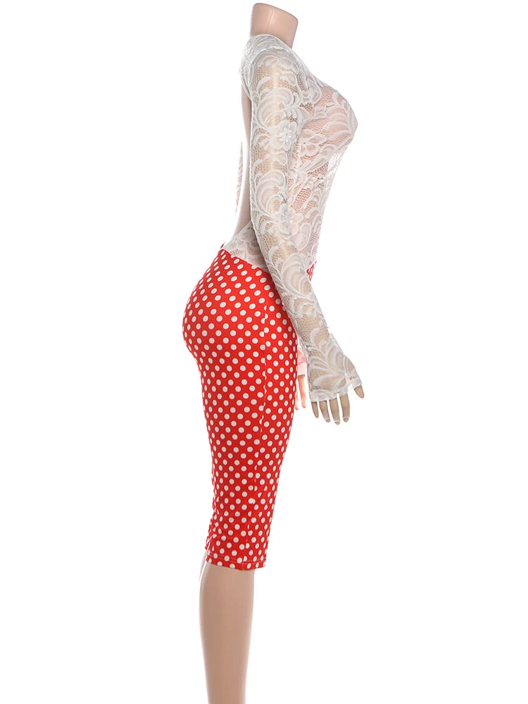 SIsterlinda Backless Romper Women Sexy Jacquard Patchwork Dot Print Tight Midnight Hipster Street Activity Skinny Fall Playsuit
