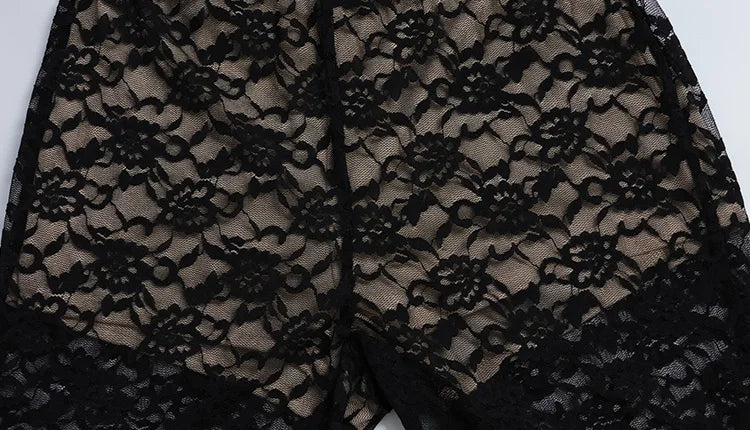 Solid Lace Jumpsuits For Women Fashion Sexy Club Long Sleeves O-Neck Hollow Out See Through Romper Female Streetwear Slim Fit
