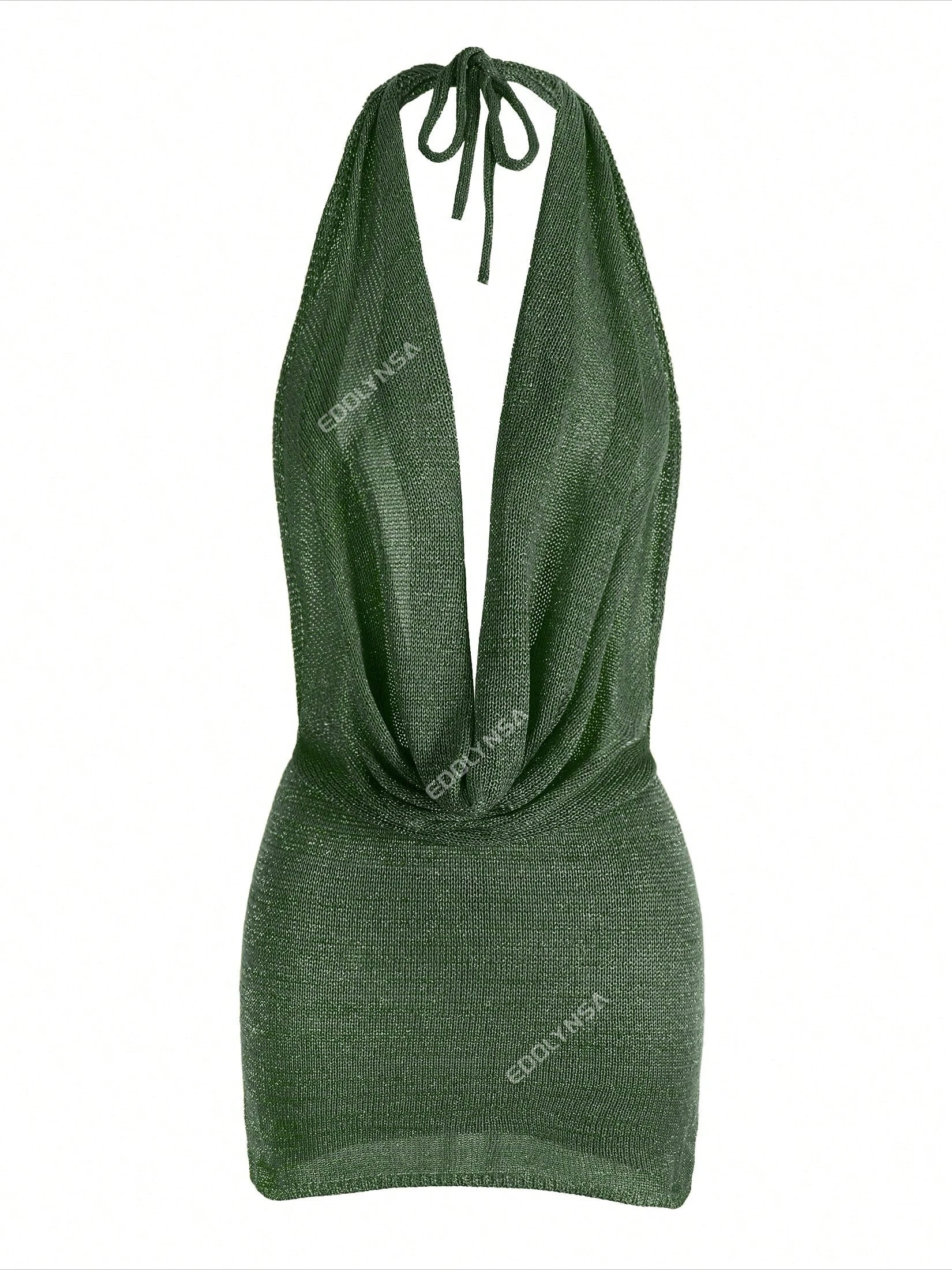 2026 Women's Chic Bright Knitted Dresses Sexy Stacked V Halter Neck Backless Knit Beach Mini Dress Summer Swimsuit Cover Up K145