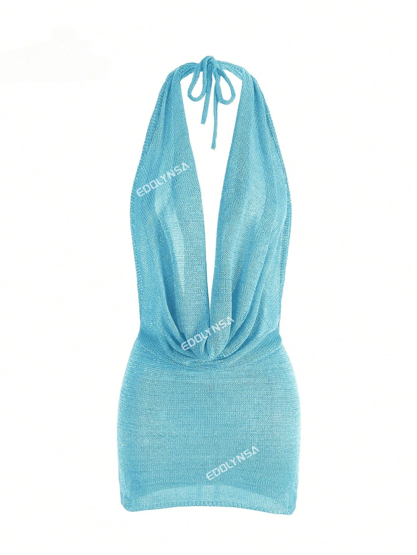 2026 Women's Chic Bright Knitted Dresses Sexy Stacked V Halter Neck Backless Knit Beach Mini Dress Summer Swimsuit Cover Up K145