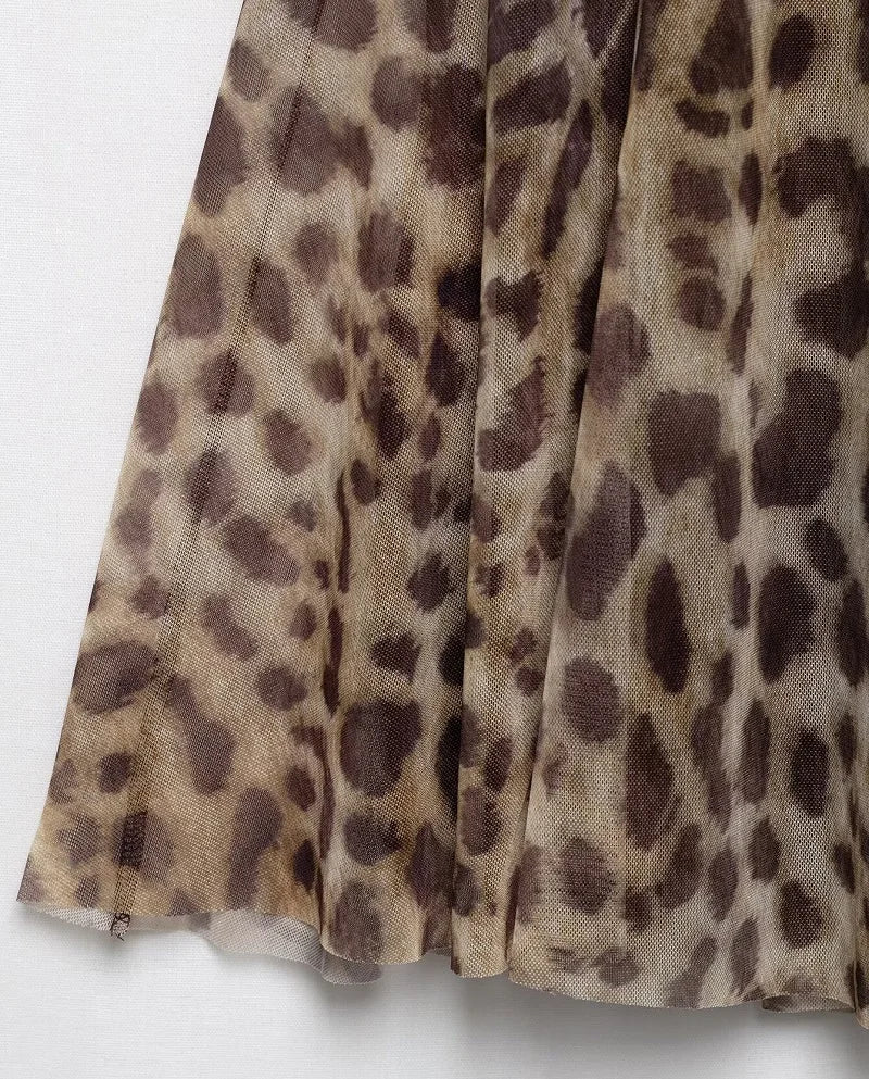 MUJER 2025 Tulle Mini Dress Woman Leopard Print Slip Dress Women Sexy Backless Short Dresses for Women Draped Party Dresses