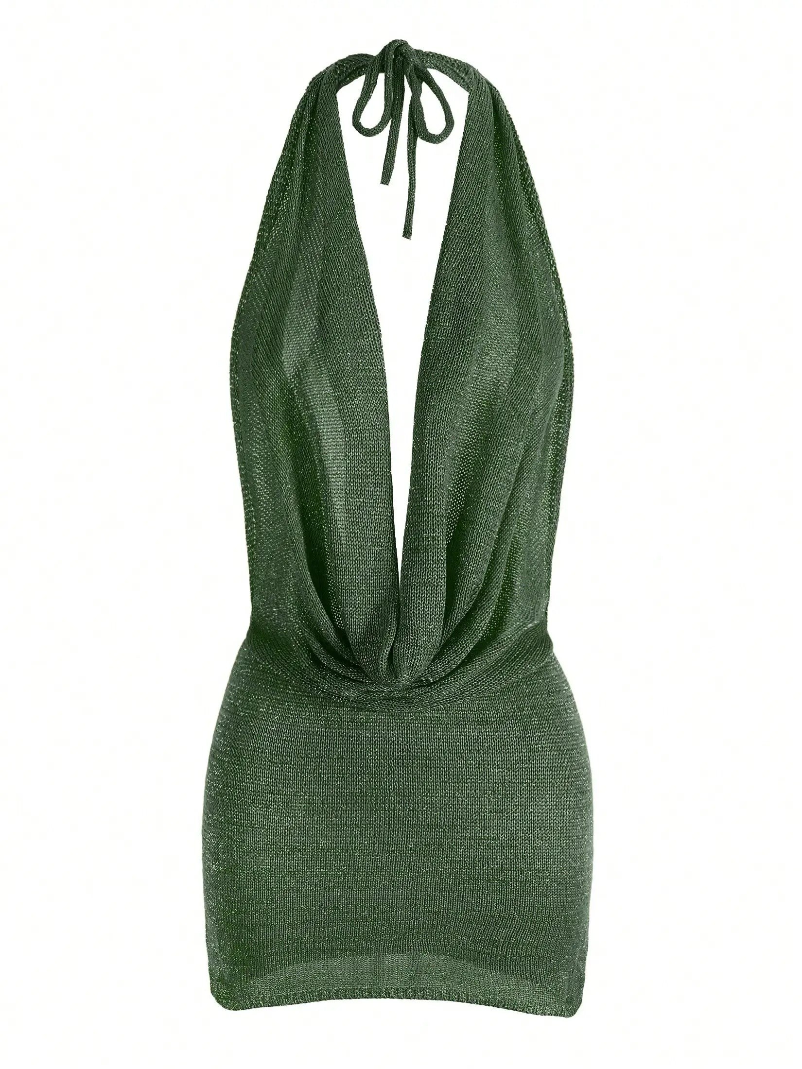 2026 Women's Chic Bright Knitted Dresses Sexy Stacked V Halter Neck Backless Knit Beach Mini Dress Summer Swimsuit Cover Up K145