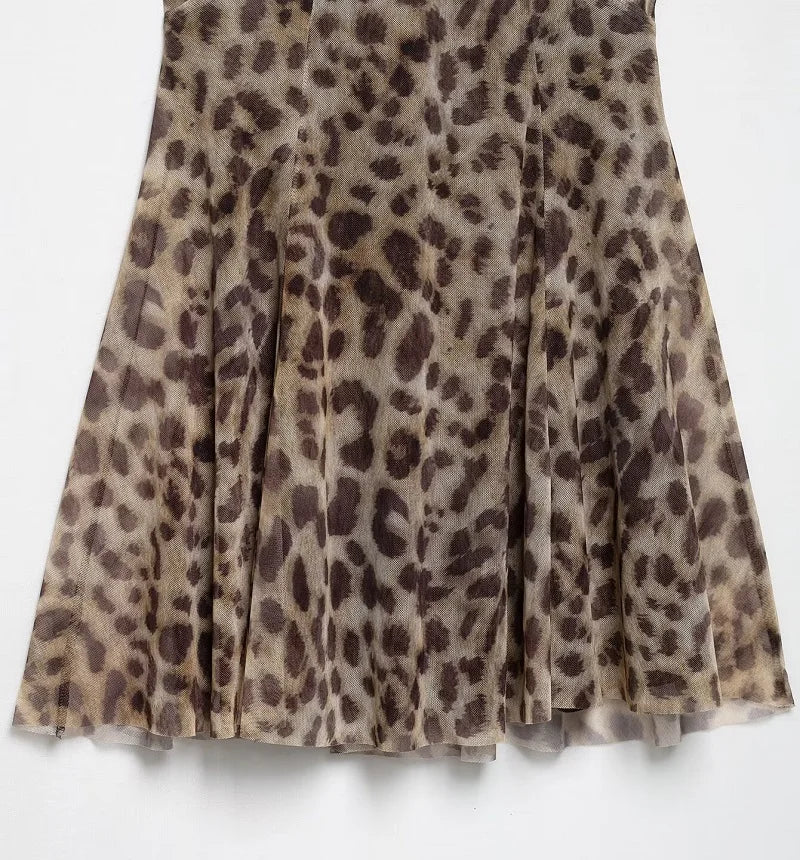 MUJER 2025 Tulle Mini Dress Woman Leopard Print Slip Dress Women Sexy Backless Short Dresses for Women Draped Party Dresses