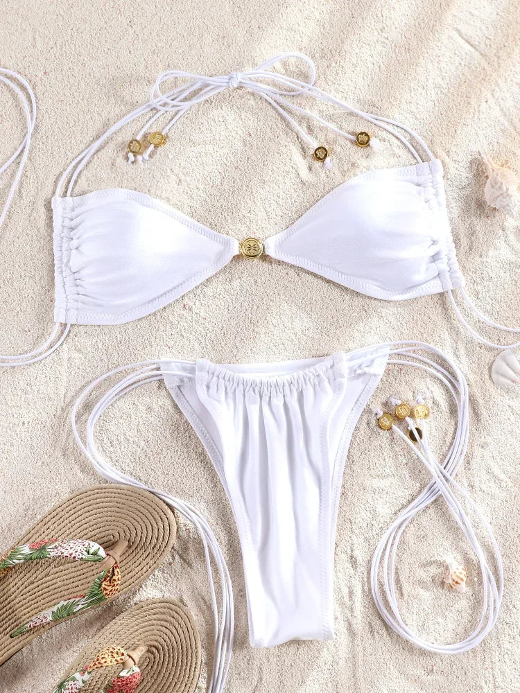 Sexy Two Piece Suit Bikinis 2025 Women Swimsuit Push Up Bathing Suit Sexy Bikinis Sets Swimwear Print Beachwear Solid Biquinis