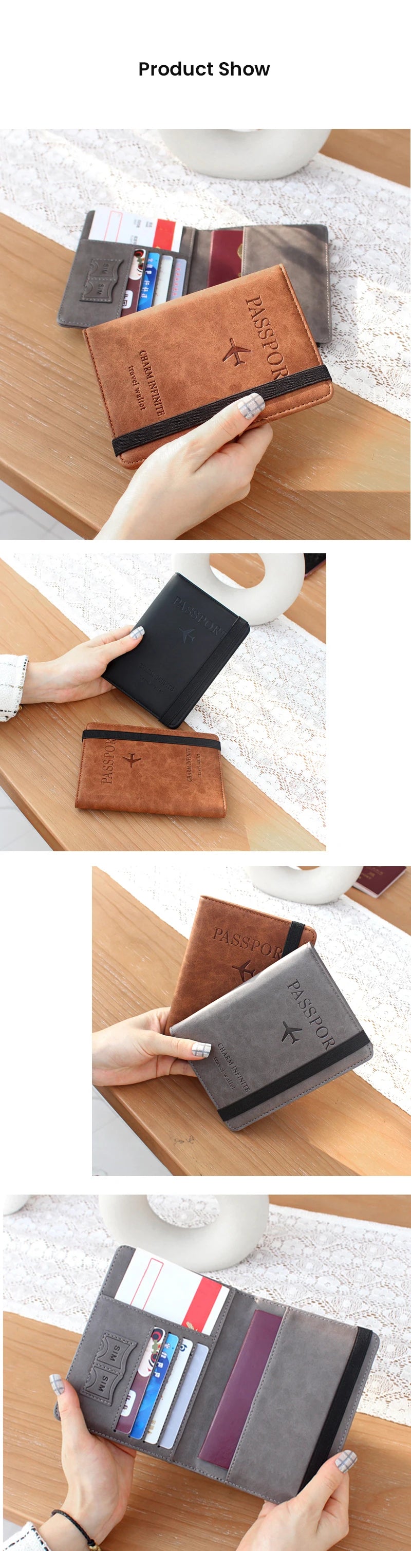RFID Passport Cover Wallet Holder PU Leather Card Holder Passport Case Abroad Travel Essentials for Women Men Family Vacation