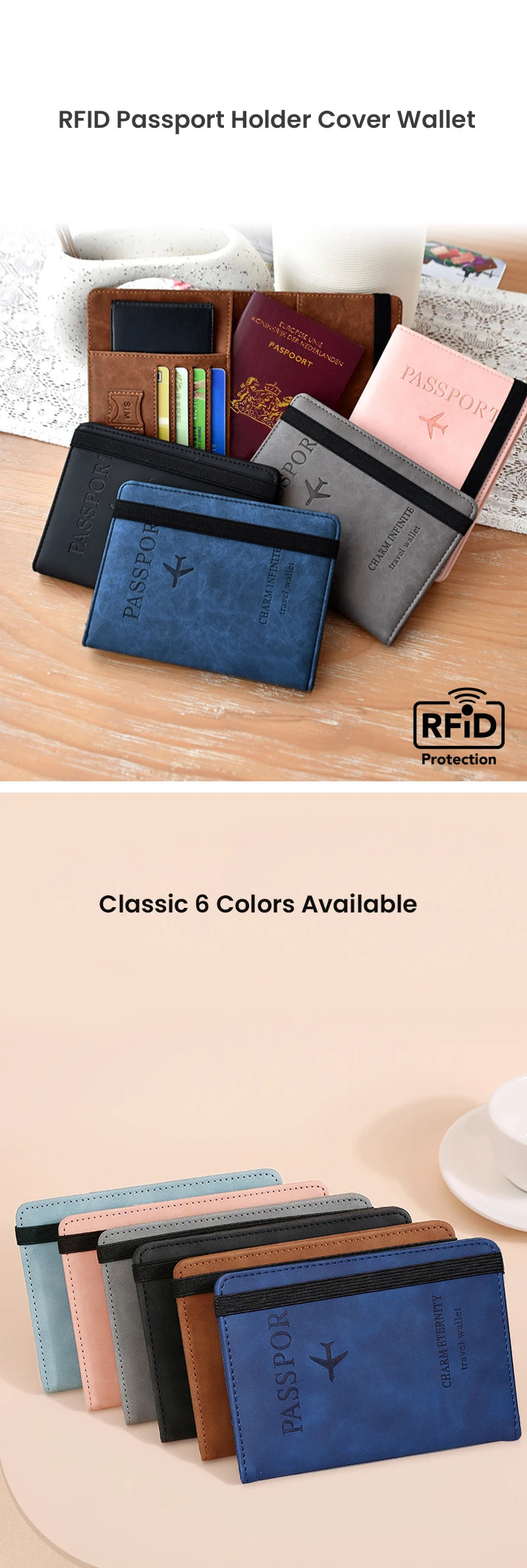 RFID Passport Cover Wallet Holder PU Leather Card Holder Passport Case Abroad Travel Essentials for Women Men Family Vacation