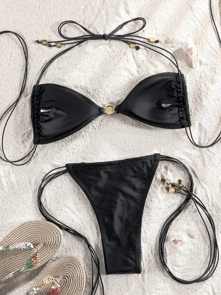 Sexy Two Piece Suit Bikinis 2025 Women Swimsuit Push Up Bathing Suit Sexy Bikinis Sets Swimwear Print Beachwear Solid Biquinis