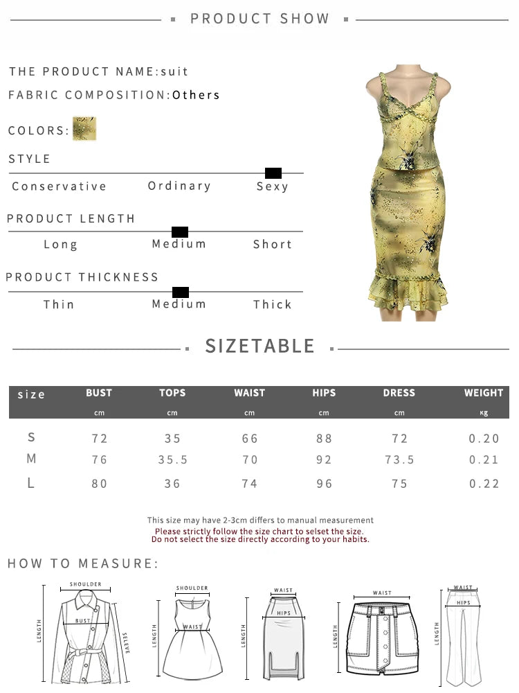 Weird Puss See Through Women 2 Piece Set Y2K Ruffles Patchwork Camisole+Tierred Skirts Matching Vacation Sexy Midnight Clubwear