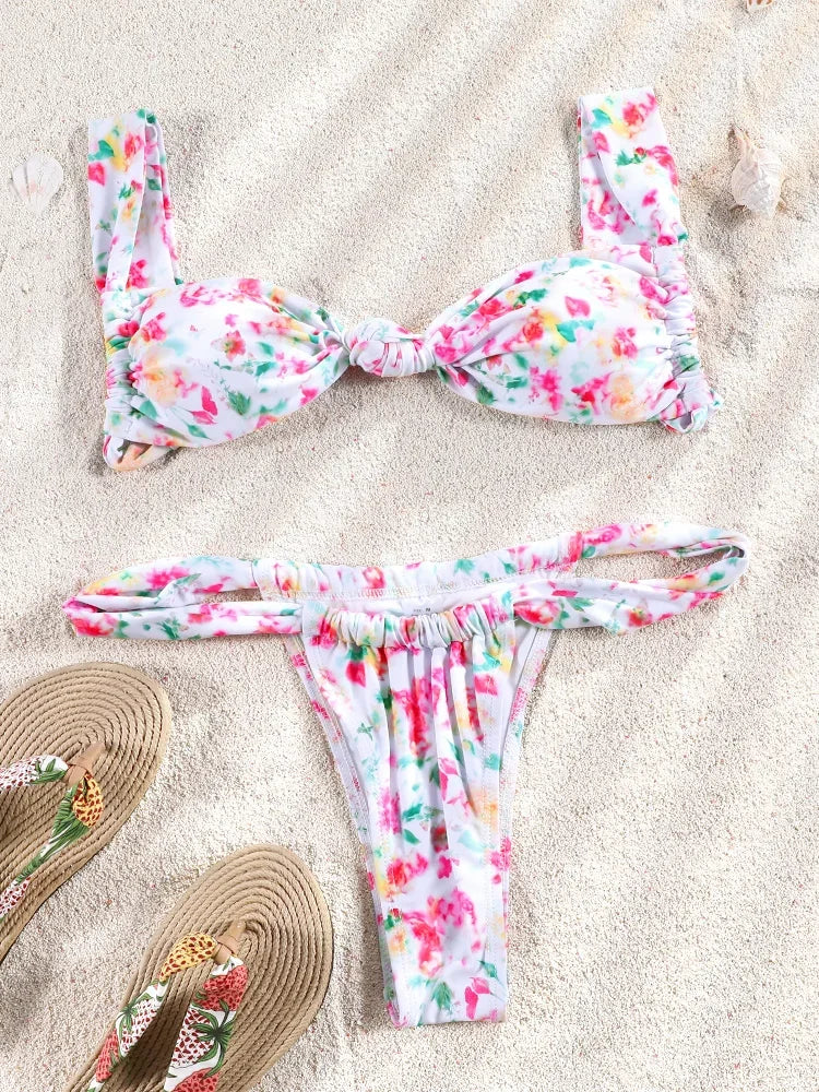 Sexy Two Piece Suit Bikinis 2025 Women Swimsuit Push Up Bathing Suit Sexy Bikinis Sets Swimwear Print Beachwear Solid Biquinis