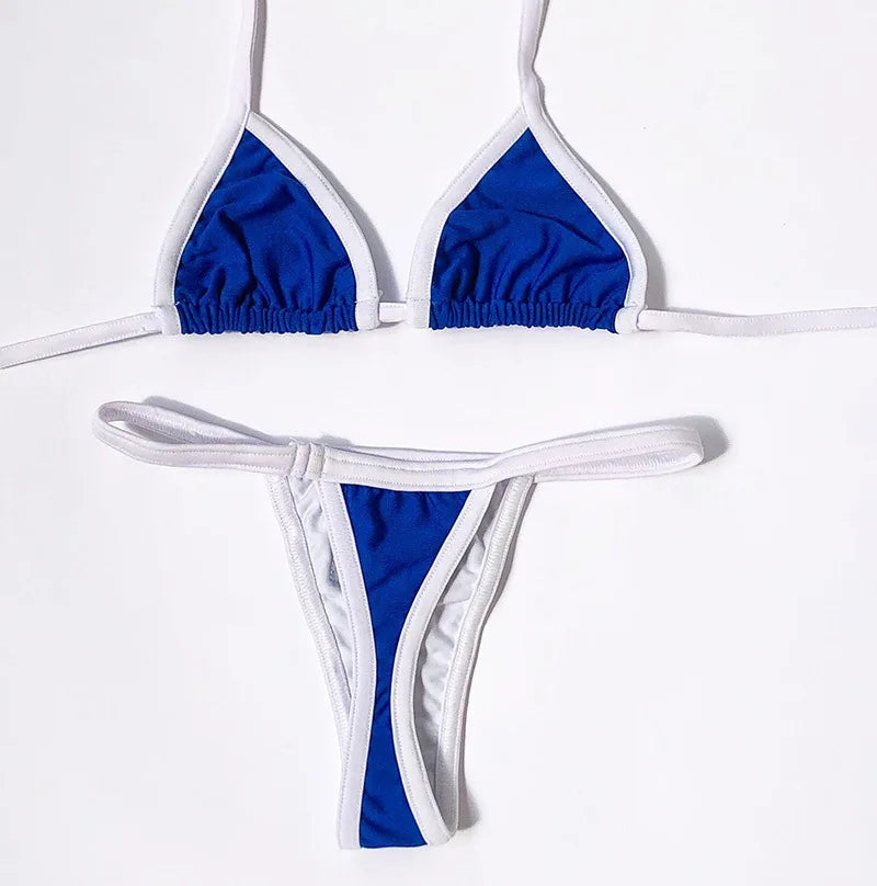 Embroidery Letter Jamaica Color Contrast Split Bikini Set Women Swimwear Patchwork Swimsuit Hottie Outfit Summer Beachwear