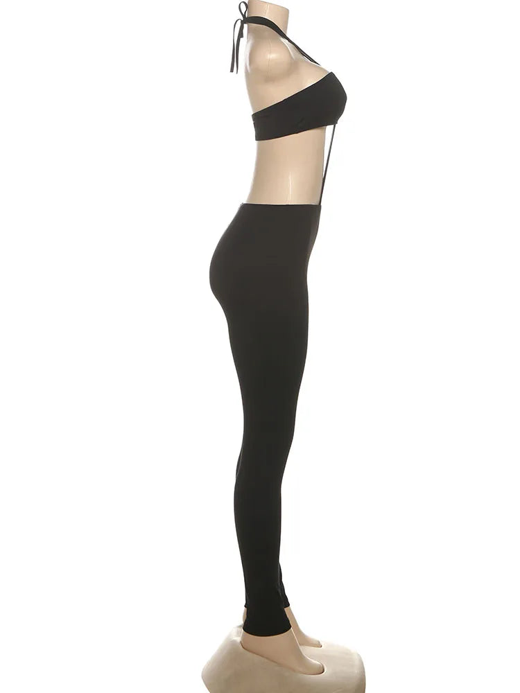Weird Puss Sexy Backless Jumpsuit Women Halter Sleeveless Waistless Skinny Stretch Midnight Clubwear Fitness Activity Clubwear