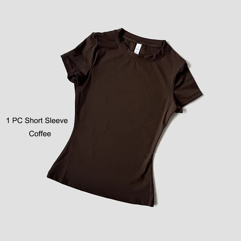 Quick-Drying Gym Leggings Set Sport Suit Short Sleeve Breathable Stretchy Slim Fitness Active Top Tight Gym Set
