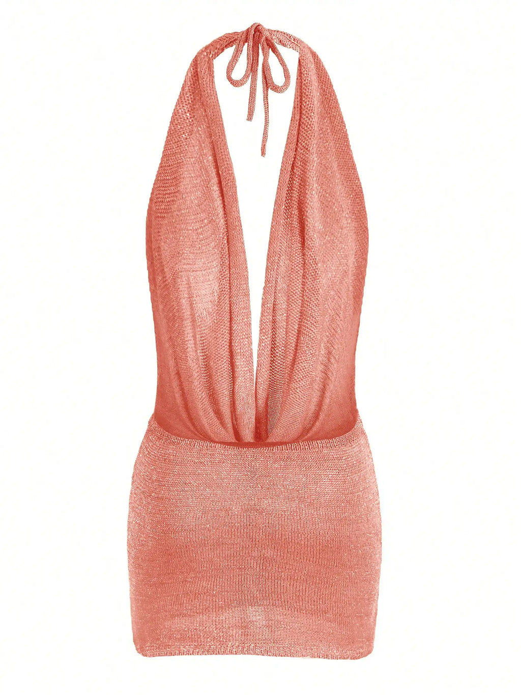2026 Women's Chic Bright Knitted Dresses Sexy Stacked V Halter Neck Backless Knit Beach Mini Dress Summer Swimsuit Cover Up K145