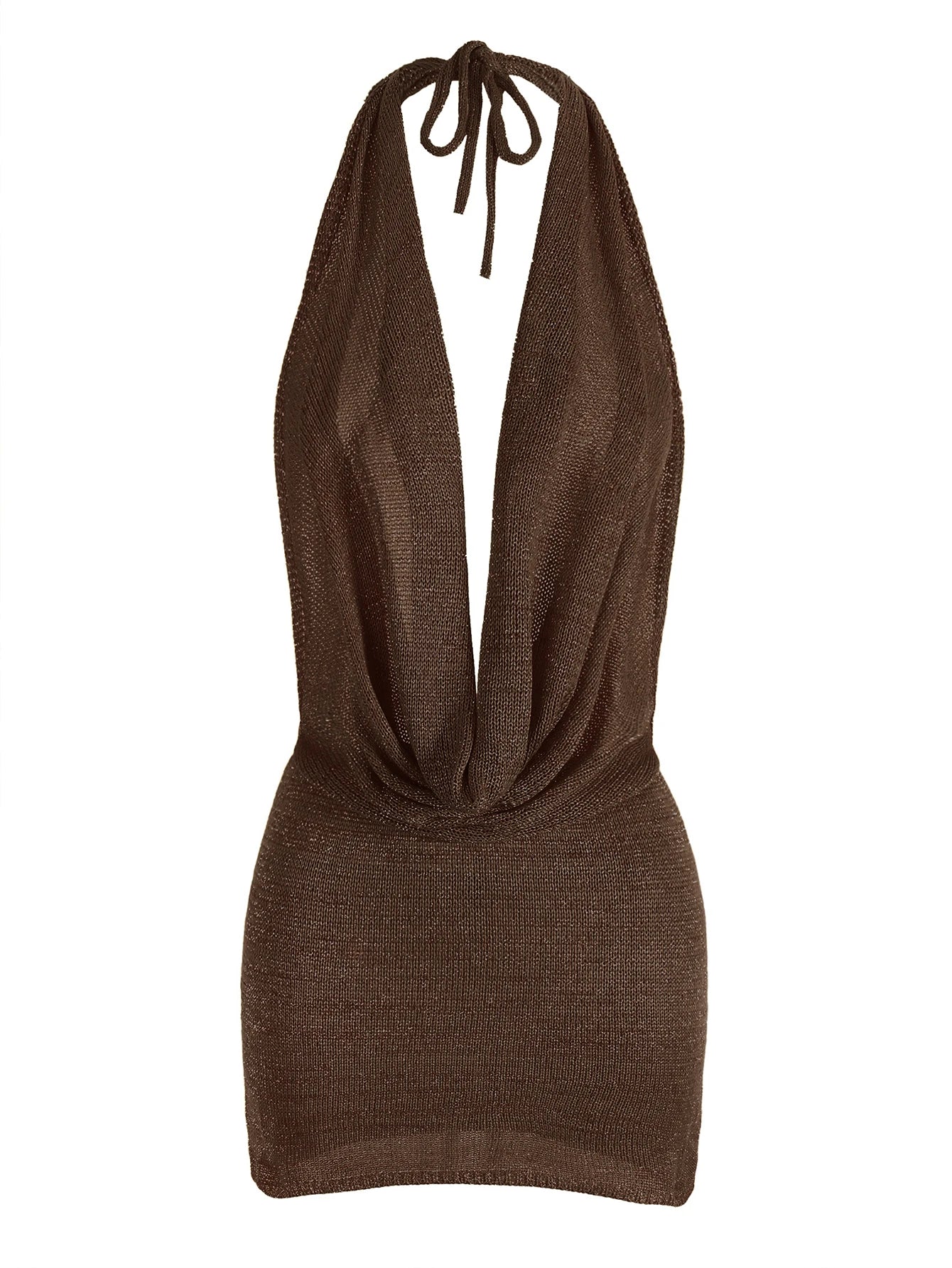 2026 Women's Chic Bright Knitted Dresses Sexy Stacked V Halter Neck Backless Knit Beach Mini Dress Summer Swimsuit Cover Up K145