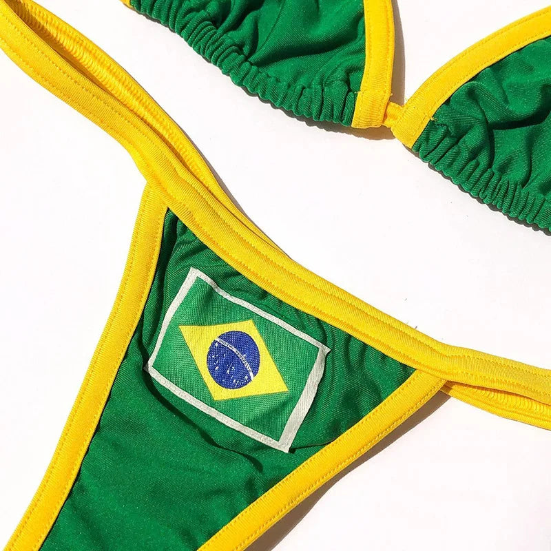 Embroidery Letter Jamaica Color Contrast Split Bikini Set Women Swimwear Patchwork Swimsuit Hottie Outfit Summer Beachwear