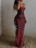 Nibber Tiger Stripe Print Backless Maxi Dress Women Sleeveless Sexy Skinny Clubwear Stretch Tight Beach Vacation Slim Vestidos