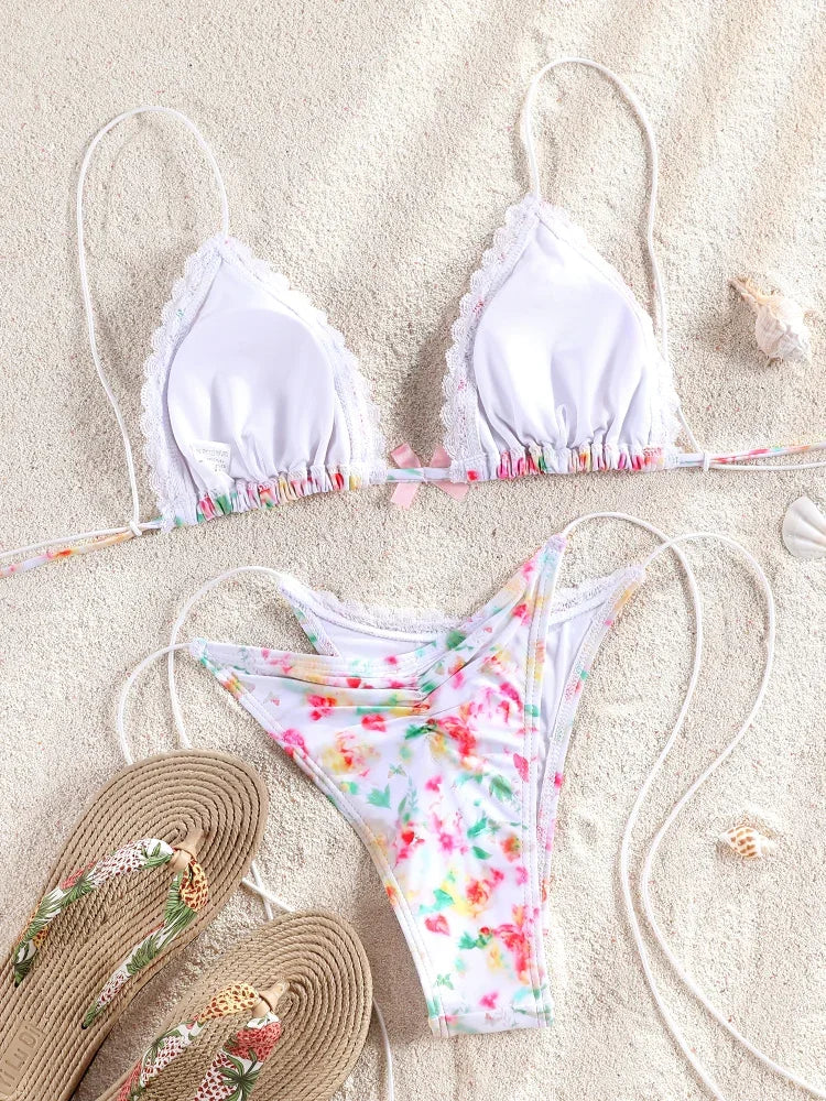 Sexy Two Piece Suit Bikinis 2025 Women Swimsuit Push Up Bathing Suit Sexy Bikinis Sets Swimwear Print Beachwear Solid Biquinis