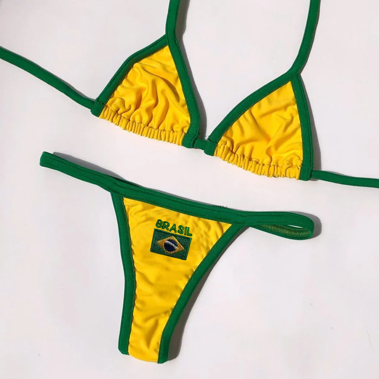 Embroidery Letter Jamaica Color Contrast Split Bikini Set Women Swimwear Patchwork Swimsuit Hottie Outfit Summer Beachwear