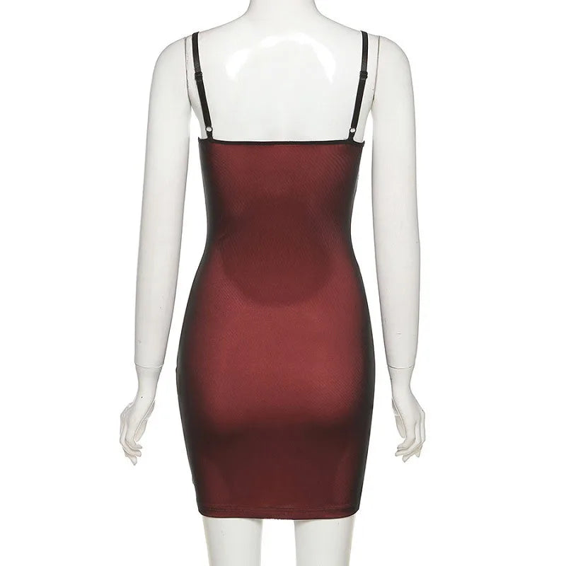 Sexy Wine Red Mesh Skinny Mini Dress Women Elegant Elastic Split Sleeveless Party Vestidos Clubwear Slim Sling Bodycon Dresses