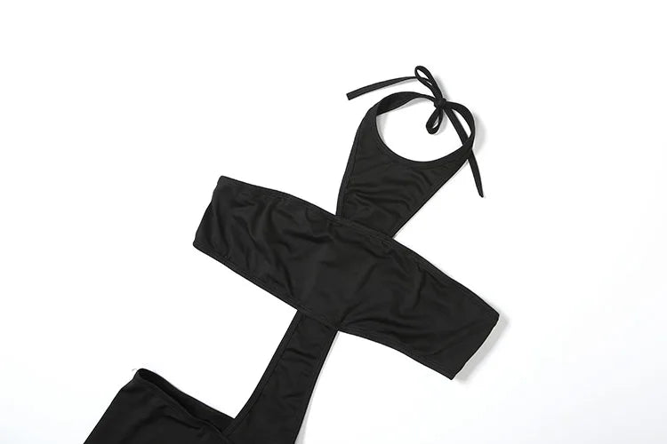 Weird Puss Sexy Backless Jumpsuit Women Halter Sleeveless Waistless Skinny Stretch Midnight Clubwear Fitness Activity Clubwear