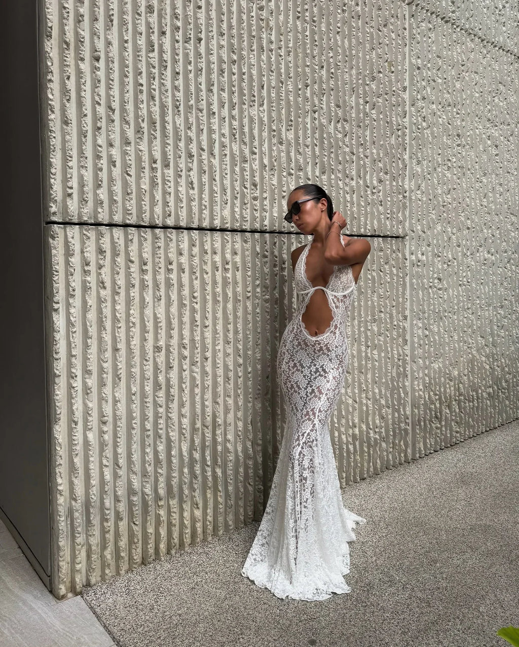 White Lace Hollow-out Halter Dress Women Chic Sexy Sleeveless Off-shoulder Backless Maxi Dresses Lady Vacation Beach 2026 Gowns