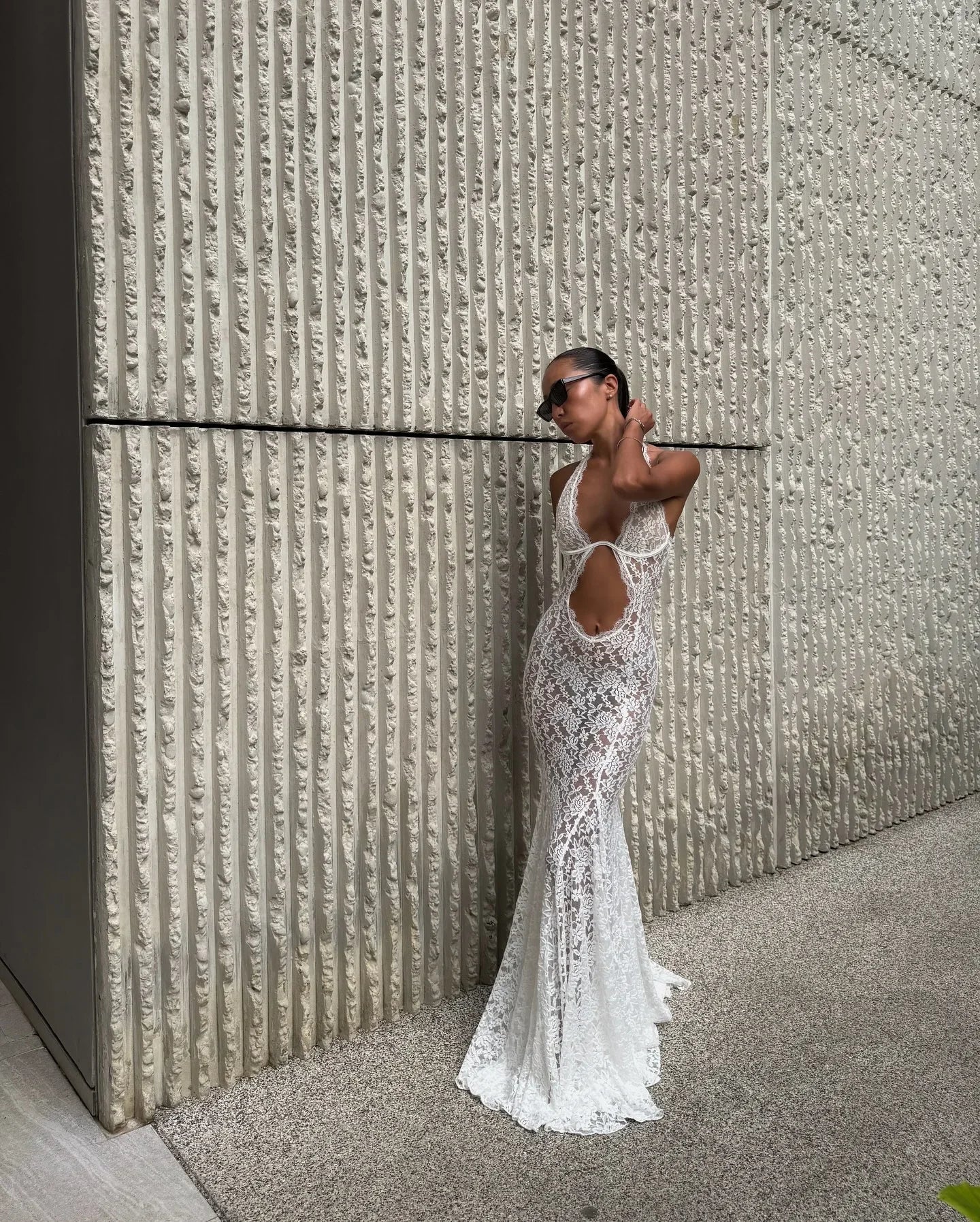 White Lace Hollow-out Halter Dress Women Chic Sexy Sleeveless Off-shoulder Backless Maxi Dresses Lady Vacation Beach 2026 Gowns