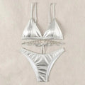 Silver Backless Swimwear Triangle Bikinis Sets Woman 2026 Sexy Swimsuit Summer High Leg Cut Bathing Suit Rhinestone Bikini Dames